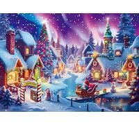 Toile de fond de village de Noël pour photographie au pôle Nord Village de neige Toile de fond pour photo Nuit d'hiver Arbre de Noël Père Noël Décorations de fête Bannière pour photomaton (2,1 x 1,5 m