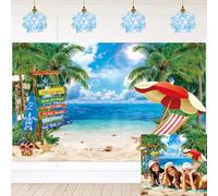 Toile de fond d'été hawaïenne avec palmiers tropicaux, ciel bleu, océan, photographie, arrière-plan pour décoration de fête Aloha Luau (2,3 x 1,8 m)