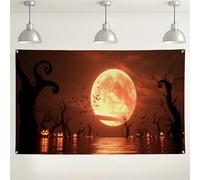Toile de fond d'Halloween au clair de lune, décorations effrayantes d'arbre et de citrouille pour fête, arrière-plan de photographie étrange pour événements d'Halloween, 180 x 109 cm