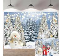 Toile de fond d'hiver 2,1 x 1,5 m, forêt enneigée, bonhomme de neige, fond | Bannière d'hiver en vinyle pour séance photo au pays des merveilles d'hiver, fournitures de décoration de fête de Noël pour