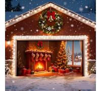 Toile de fond d'hiver pour porte de garage - Bonhomme de neige pour fête rouge et vert - Cadeau de Père Noël pour fête de famille - Bannière de porte de garage (A, 400 x 180 cm)