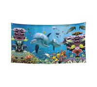 Toile de fond d'intérieur avec motif dauphin qui vous regarde, grande bannière pour joyeux Noël à suspendre pour les fêtes de fin d'année