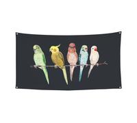 Toile de fond d'intérieur avec perroquets colorés sur un arbre - Grande bannière pour joyeux Noël - À suspendre pour les fêtes de fin d'année