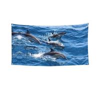 Toile de fond d'intérieur imprimée dauphins dans la mer - Grande bannière pour joyeux Noël - Fond à suspendre pour les fêtes de fin d'année