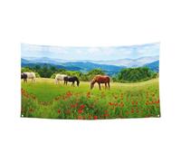 Toile de fond d'intérieur imprimée de différents types de chevaux - Grande bannière pour joyeux Noël - Fond à suspendre pour les fêtes de fin d'année