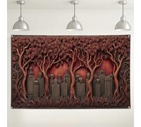 Toile de fond effrayante pour cimetière, décorations murales effrayantes d'Halloween, motif crâne et pierre tombale pour fêtes et cabines photo 180 x 109 cm
