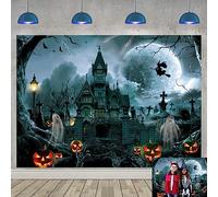 Toile de Fond effrayante pour Halloween, château de Nuit Sombre Toile de Fond Horrible Citrouille fantôme sorcière cimetière Fond de Photographie décoration de fête d'halloween 3x2m