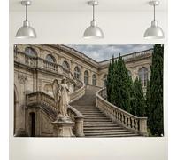 Toile de fond élégante d'architecture vintage, escalier en pierre classique avec verdure, arrière-plan de photographie intérieur/extérieur pour événements, décorations de fête printemps/été, 180 x 109