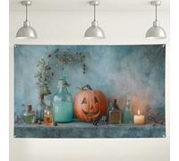 Toile de fond en forme de citrouille d'Halloween, scène décorative vintage en verre, parfaite pour les fêtes d'automne, les festivals d'automne, les célébrations effrayantes 180 x 109 cm