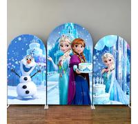 Toile de fond en tissu élastique pour arche, motif Princesse Anna & Elsa de La Reine des Neiges, pour décoration de fête d'anniversaire ou de baby shower, fond photo mural B