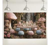 Toile de fond fantaisie champignon floral, décorations de fête de jardin enchanté, toile de fond pour photographie de conte de fées pour anniversaires d'enfants et fêtes prénatales 180 x 109 cm