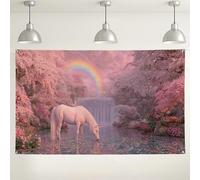Toile de fond fantaisie cheval magique, scène florale de pêche magique pour décorations de fête d'anniversaire d'enfants, cascade arc-en-ciel, fond de photographie pour événements 180 x 109 cm