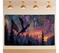 Toile de fond fantaisie dragon drapeau américain, scène de ciel enchanteur mystique, feux d'artifice de forêt pour photographie de jour de l'indépendance, décoration de célébration 180 x 109 cm