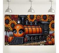 Toile de fond fantaisie en train et tournesols, jolies décorations de fête d'automne, arrière-plan coloré pour photographie d'intérieur/extérieur pour anniversaire d'enfants, festival des récoltes 180