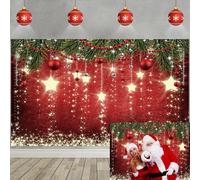 Toile De Fond Flocon De Neige Avec Étoiles Rouges Étincelantes Pour Le Réveillon De Noël Pour Enfants, Fête Prénatale, Accessoires Photo (2,1 X 1,5 M), Rouge[SHY9290399]