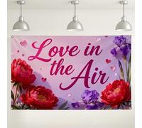 Toile de fond florale Love in The Air, pivoine romantique et iris pour décoration de mariage, pêche printanière, arrière-plan de photographie intérieur/extérieur, 180 x 109 cm