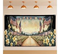 Toile de fond florale patriotique vintage américaine, décorations de fête américaine, étoiles et rayures, fond photo d'été pour photographie d'événement, 180 x 109 cm