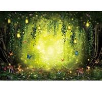 Toile de Fond forêts enchantées 3x2m coloré Papillon Champignon Pays des Merveilles Fond Conte de fées Bois Feuilles suspendues Photographie Toile de Fond