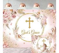 Toile de fond « God Bless » pour baptême de filles - Décorations de fête prénatale - Fleurs roses de style bohème - Pour nouveau-né - Première communion - Bannière de baptême - Accessoires de séance