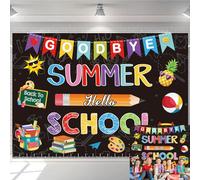 Toile de fond « Goodbye Summer Hello School » - Toile de fond pour première journée d'école - Toile de fond pour photographie pour enseignants, étudiants, salle de classe, décoration de fête (180 x
