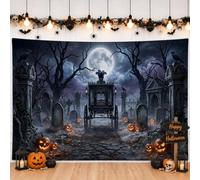 Toile de fond gothique pour cimetière - Scène d'Halloween - 180,3 x 109,2 | Scène de cimetière gothique, toile de fond pour photo, toile de fond pleine lune, motif voiture vintage