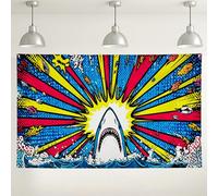 Toile de fond graphique Explosion de requin, décoration de fête sur le thème de l'océan, fond de photographie océanique pour célébrations d'été, fournitures d'événements sous-marins amusantes, 180 x
