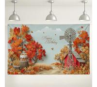 Toile de fond « Happy Birthday Autumn Farm », décorations d'automne rustiques pour fêtes, festival des récoltes, arrière-plan de photographie intérieur/extérieur 180 x 109 cm