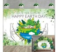 Toile de fond Happy Earth Day pour photographie 1,8 x 1,2 m - Bannière Save The Nature - 22 avril - Décoration de fête pour la maison, la salle de classe, le bureau