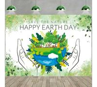 Toile de fond Happy Earth Day pour photographie - 2,4 x 1,8 m - Bannière Save The Nature - 22 avril - Décoration de fête pour la maison, la salle de classe, le bureau