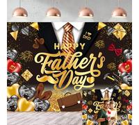 Toile de fond « Happy Father's Day » avec inscription « I Love Dad » pour fête des pères - 2,4 x 1,8 m - Ballons noirs et dorés - Fond « Thank You Daddy » - Fournitures de fête - Accessoires