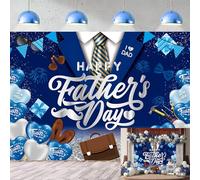 Toile de fond « Happy Father's Day » avec inscription « I Love Dad » pour fête des pères - 2,4 x 1,8 m - Ballons bleu marine et argentés - Fond « Thank You Daddy » - Fournitures de fête - Accessoires