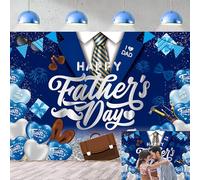 Toile de fond « Happy Father's Day » « I Love Dad » pour fête des pères - 2,1 x 1,5 m - Ballons bleus et argentés - Fond « Thank You Daddy » - Fournitures de fête - Accessoires photo