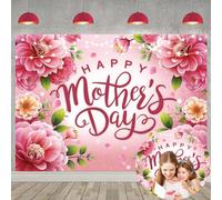 Toile de fond « Happy Mother's Day » - 2,1 x 1,5 m - Fleurs roses - Pour la fête des mères - Décoration de fête des mères