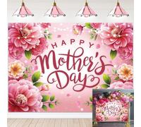 Toile de fond « Happy Mother's Day » - Fleurs roses - Pour la fête des mères - Décoration de fête des mères - Fournitures de décoration de fête - 2,4 x 1,8 m - 2,3 x 183,9 cm