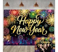 Toile de fond « Happy New Year 2026 », « New Year », « City Night » - Grand feu d'artifice - Toile de fond pour photographie de famille, vacances, festival, célébration du Nouvel An - Toile de fond