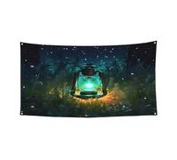 Toile de fond imprimée lucioles et lanternes - Décoration d'extérieur résistante aux UV et à la décoloration - Pour les foires commerciales et les événements de jardin - Drapeau réutilisable