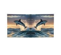 Toile de fond imprimée requin bleu - Bannière pour décoration de fête d'anniversaire - Bannière d'accessoires pour photomaton