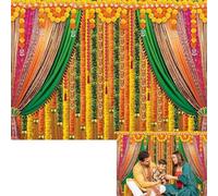 Toile de Fond Indienne Pooja - Bannière de Diwali Puja Ganpati - Décoration de Festival Religieux Traditionnel pour Pooja, fête de Mariage, fête prénatale (2,1 x 1,5 m)