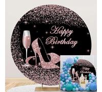 Toile de Fond « Joyeux Anniversaire » 200 cm, Talons Hauts Or Rose, Champagne Scintillant, Fond Rond, décoration de Luxe pour fête d'anniversaire, bannière, Accessoire de Studio