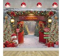 Toile de fond Joyeux Noël Forêt d'Hiver Porte de Grange en Bois Pôle Nord Sapin de Noël Enneigé Arrière-plan de Photographie Hiver Noël Fête de Famille Vacances Décoration Toile de Fond (10X8FT(304,8