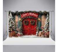 Toile de Fond Kate Atelier du Père Noël 3 x 3 m Sapin de Noël enneigé en Hiver Cadeaux Bonbons décoration de fête de Noël Accessoires pour photomaton