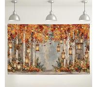 Toile de fond lanterne de forêt d'automne, feuillage d'automne rustique, arrière-plan confortable pour photographie d'intérieur/extérieur pour réunions de Thanksgiving 180 x 109 cm