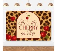 Toile de fond léopard She's Cherry sur le dessus - Décoration de fête - Motif léopard - Pour femme - Thème rétro - Pour enterrement de vie de jeune fille - Fournitures de fête - Accessoires de