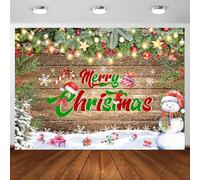 Toile de fond « Merry Christmas » de 2,4 x 1,8 m, bannière murale rustique en bois avec flocons de neige pour photographie de Noël, fond d'arbre de Noël, décoration de fête du Nouvel An