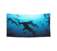 Toile de fond motif requins marteaux - Bannière imprimée pour festival - Décoration extérieure résistante aux UV - Pour les salons commerciaux et les événements de jardin - Drapeau réutilisable pour