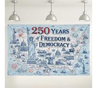 Toile de fond murale 250 ans de liberté et de démocratie, bannière de fête décorative vintage bleue, arrière-plan de célébration intérieur/extérieur pour événements et festivals, 180 x 109 cm