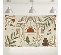 Toile de fond murale abstraite lever du soleil, décoration géométrique rétro, tons de terre bohémiens, arrière-plan de photographie intérieur/extérieur pour événements et fêtes, 180 x 109 cm