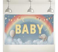 Toile de fond murale arc-en-ciel pour bébé, éléphant mignon et ballons, fond coloré pour photographie de fête prénatale, célébrations d'anniversaire, 180 x 109 cm