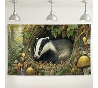 Toile de fond murale avec animaux de la nature, scène de forêt vintage, décoration d'intérieur rustique pour fêtes, événements extérieurs d'automne 180 x 109 cm