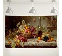 Toile de fond murale avec corbeille de fruits, nature morte vintage, scène décorative pour fêtes, événements saisonniers d'automne, 180 x 109 cm
